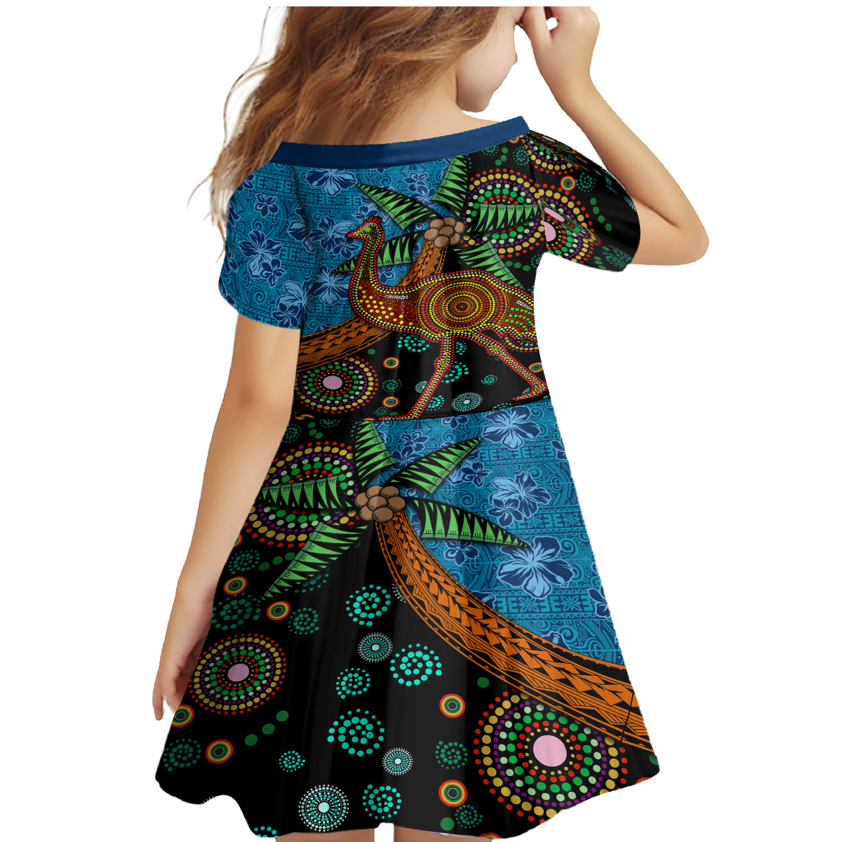 Fiji and Australia Family Matching Mermaid Dress and Hawaiian Shirt Palm Tree and Abogirinal Emu