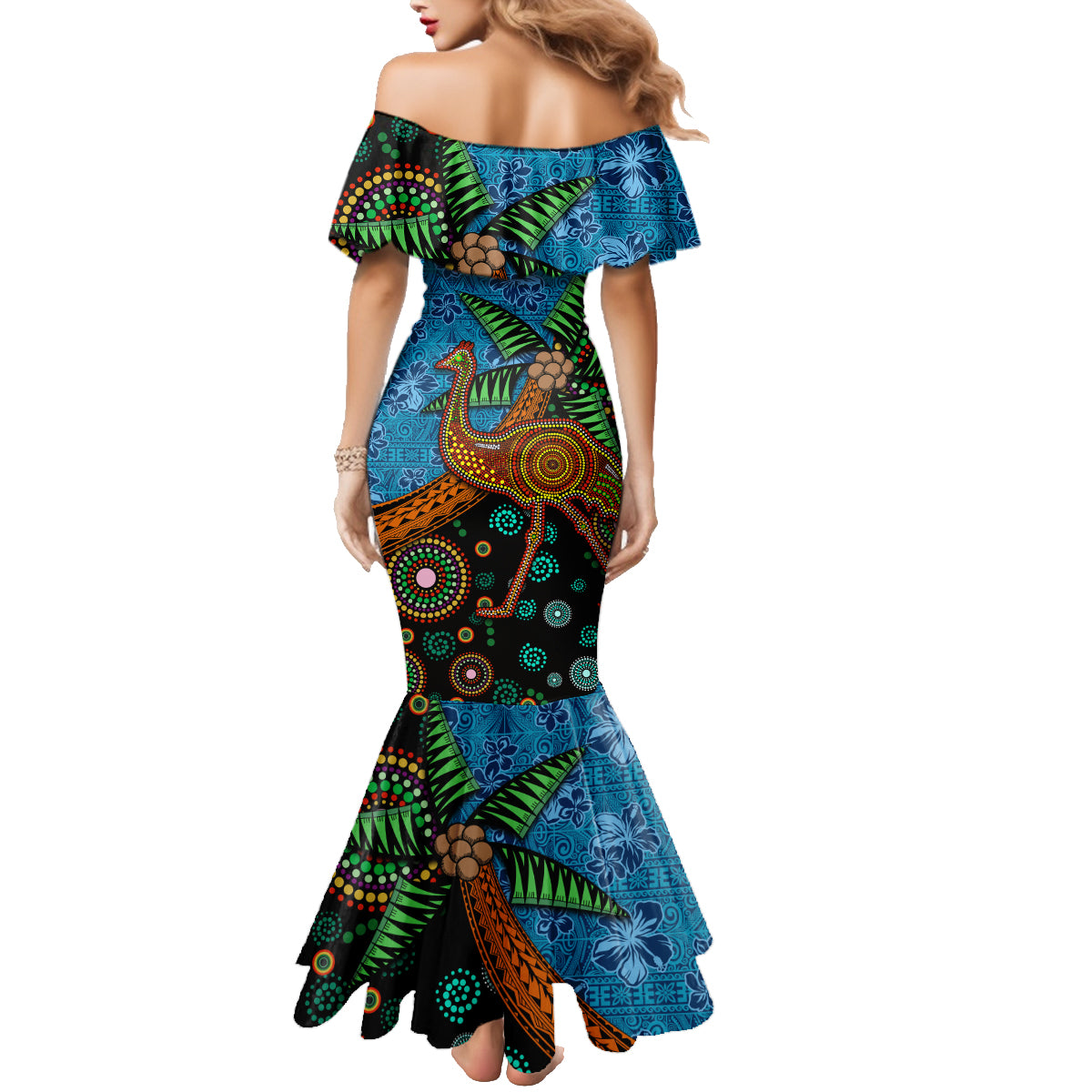 Fiji and Australia Family Matching Mermaid Dress and Hawaiian Shirt Palm Tree and Abogirinal Emu