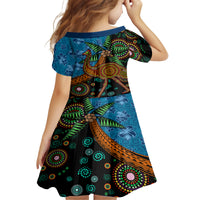 Fiji and Australia Family Matching Off The Shoulder Long Sleeve Dress and Hawaiian Shirt Palm Tree and Abogirinal Emu LT03 - Polynesian Pride