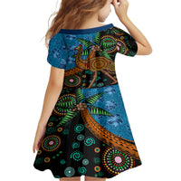 Fiji and Australia Family Matching Short Sleeve Bodycon Dress and Hawaiian Shirt Palm Tree and Abogirinal Emu LT03 - Polynesian Pride