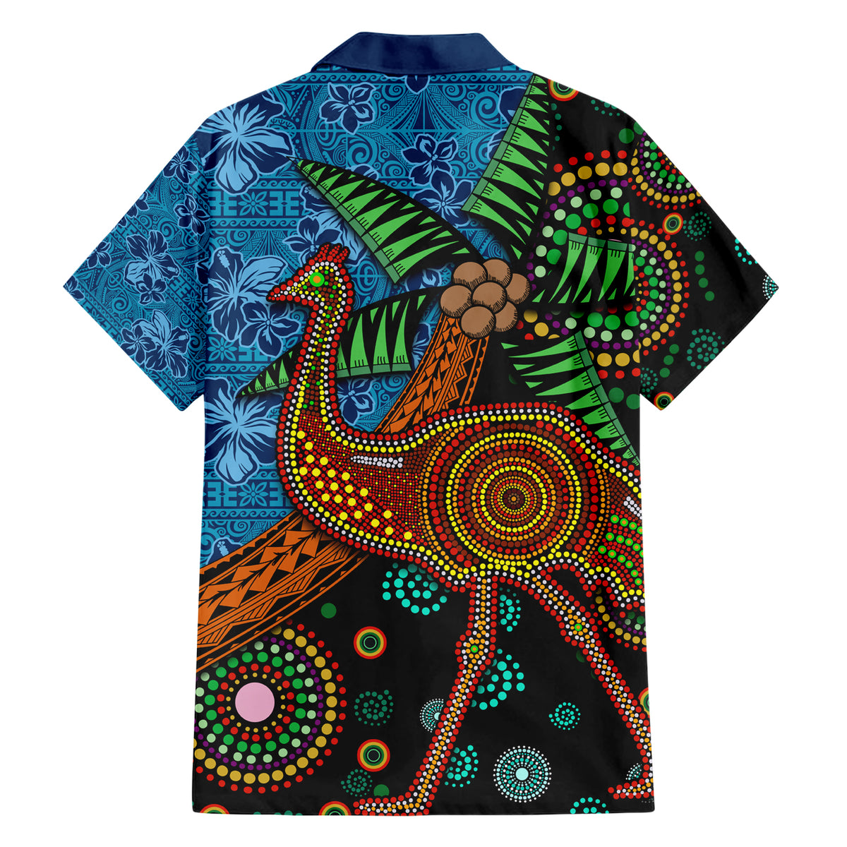 Fiji and Australia Family Matching Short Sleeve Bodycon Dress and Hawaiian Shirt Palm Tree and Abogirinal Emu LT03 - Polynesian Pride