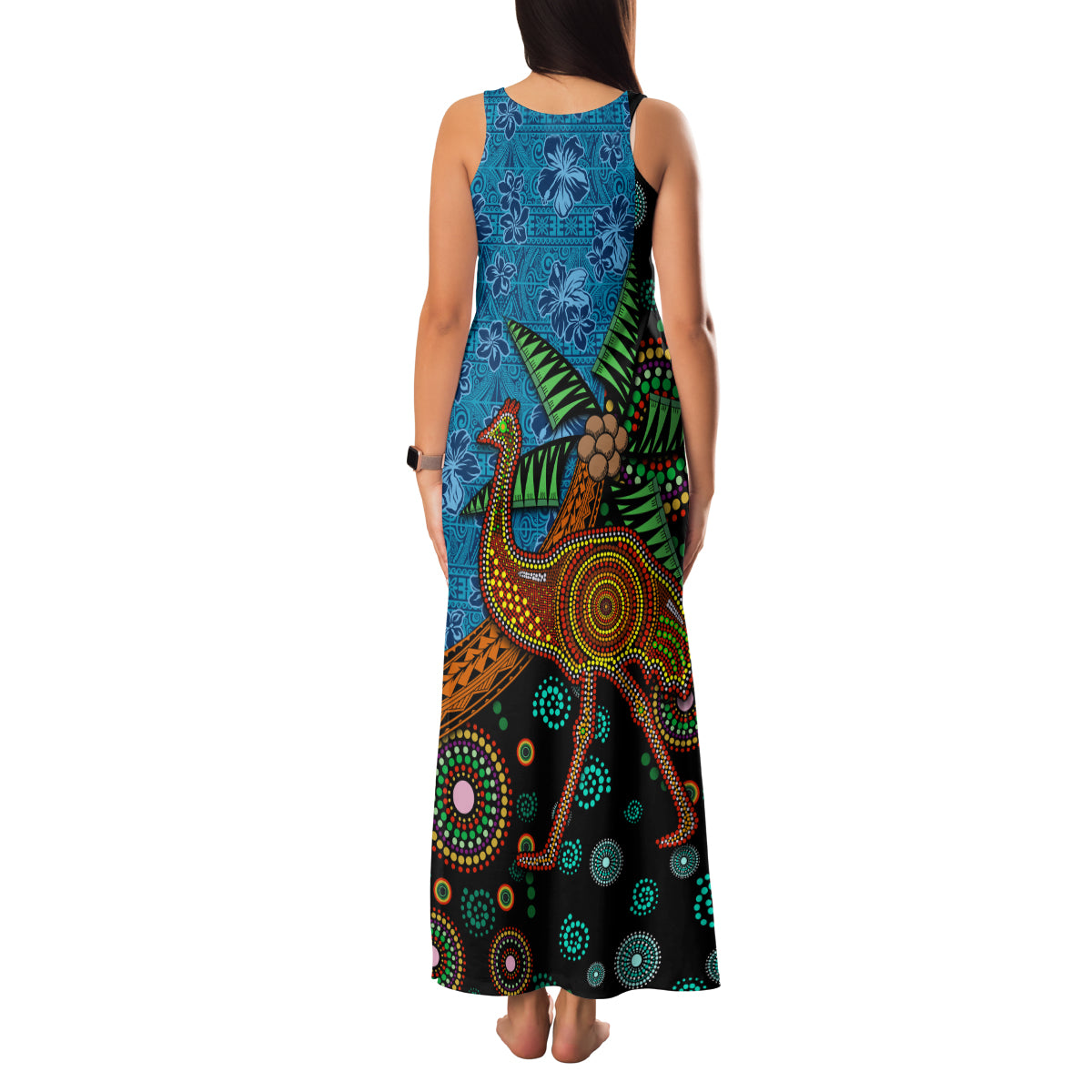 Fiji and Australia Family Matching Tank Maxi Dress and Hawaiian Shirt Palm Tree and Abogirinal Emu