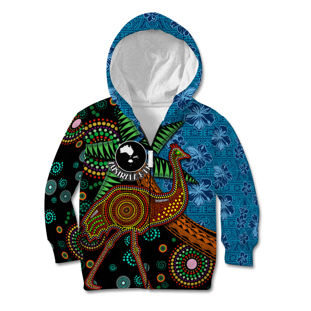 Fiji and Australia Kid Hoodie Palm Tree and Abogirinal Emu