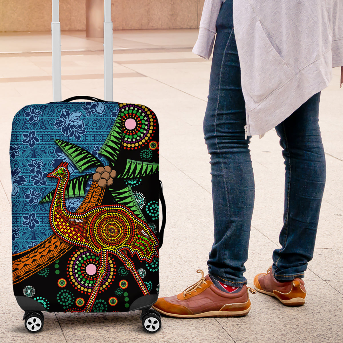 Fiji and Australia Luggage Cover Palm Tree and Abogirinal Emu