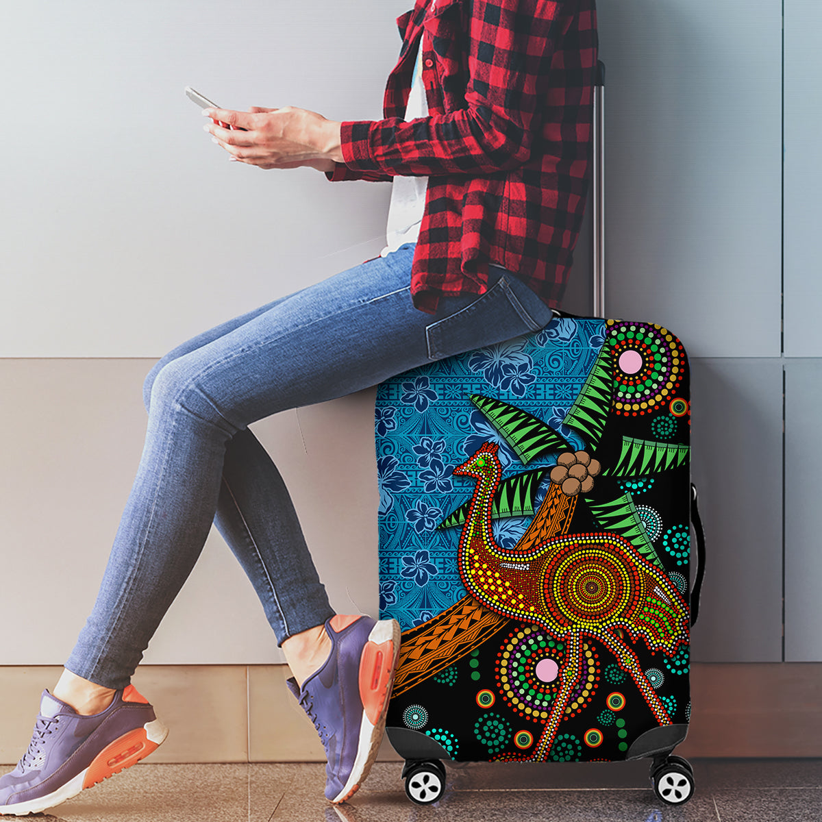 Fiji and Australia Luggage Cover Palm Tree and Abogirinal Emu