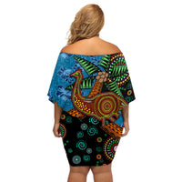 Fiji and Australia Off Shoulder Short Dress Palm Tree and Abogirinal Emu