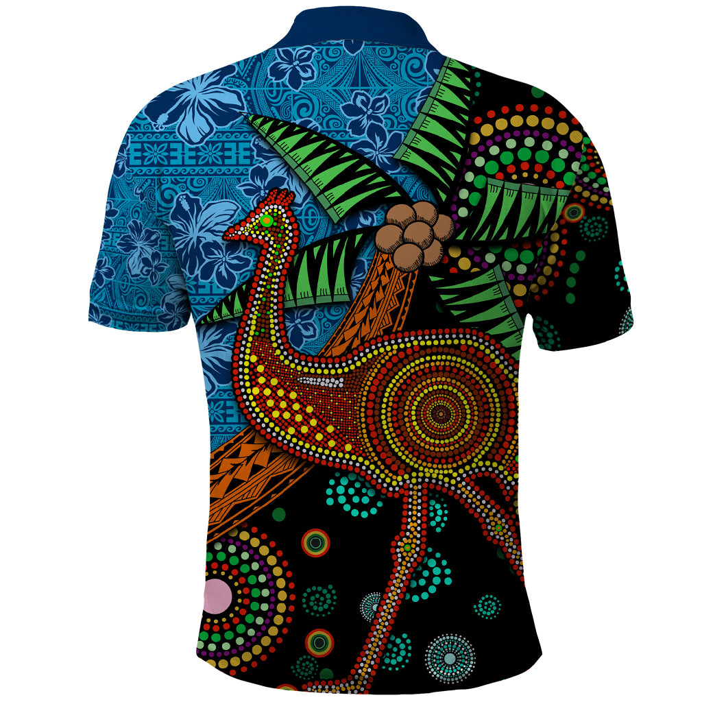 Fiji and Australia Polo Shirt Palm Tree and Abogirinal Emu