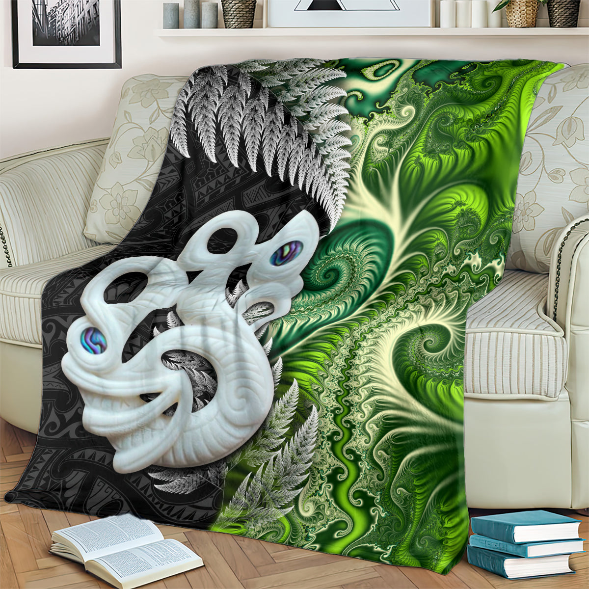 New Zealand Koru Natural Blanket Manaia and Silver Fern Maori Pattern LT03 - Polynesian Pride
