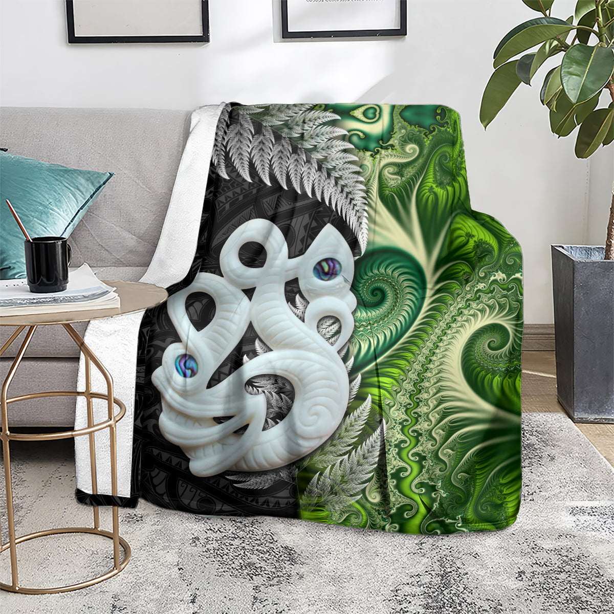 New Zealand Koru Natural Blanket Manaia and Silver Fern Maori Pattern LT03 - Polynesian Pride