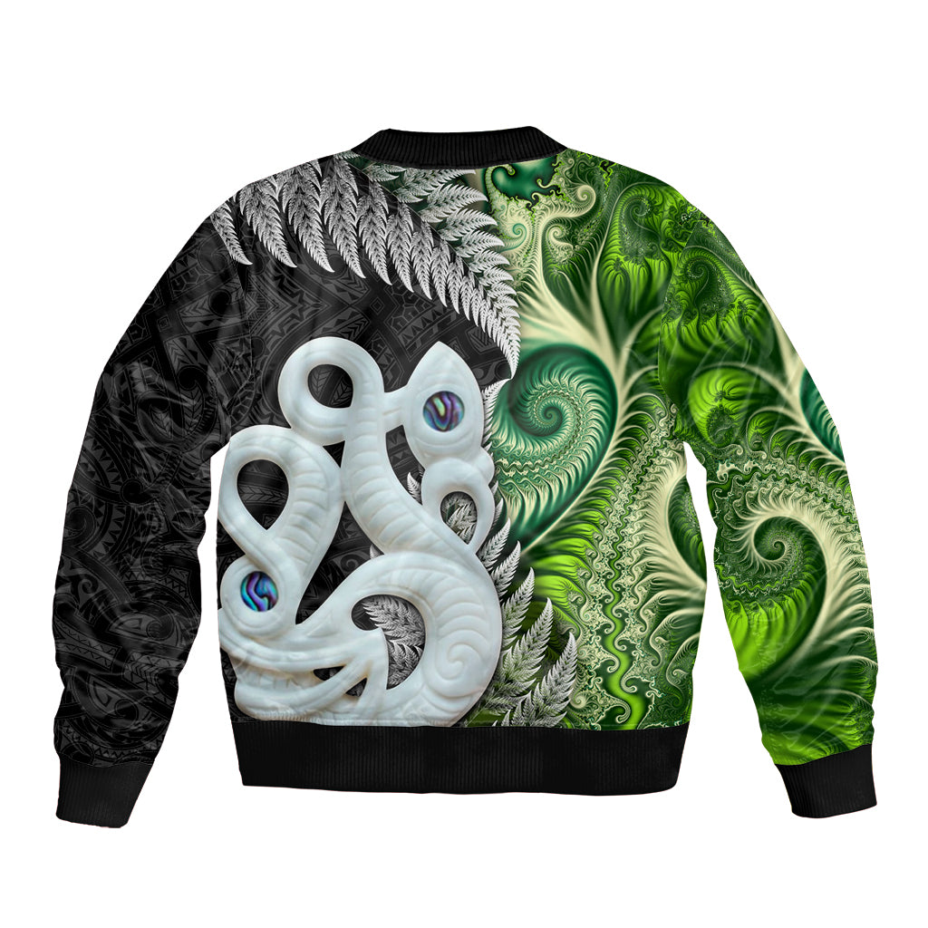 New Zealand Koru Natural Bomber Jacket Manaia and Silver Fern Maori Pattern LT03 - Polynesian Pride