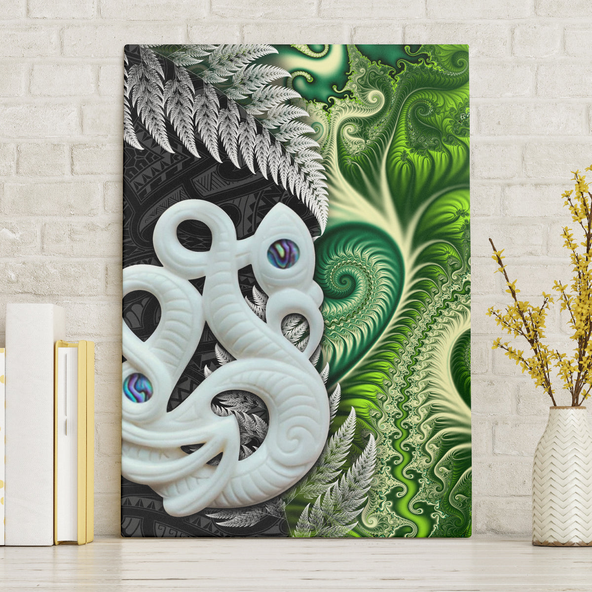 New Zealand Koru Natural Canvas Wall Art Manaia and Silver Fern Maori Pattern LT03 Without Frame Black - Polynesian Pride