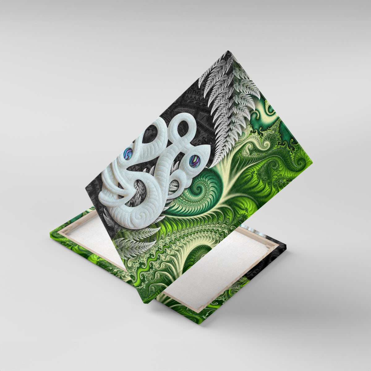 New Zealand Koru Natural Canvas Wall Art Manaia and Silver Fern Maori Pattern LT03 With Frame Black - Polynesian Pride