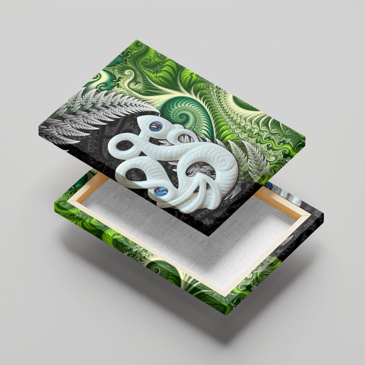 New Zealand Koru Natural Canvas Wall Art Manaia and Silver Fern Maori Pattern LT03 - Polynesian Pride