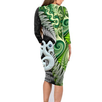 New Zealand Koru Natural Family Matching Long Sleeve Bodycon Dress and Hawaiian Shirt Manaia and Silver Fern Maori Pattern LT03 - Polynesian Pride