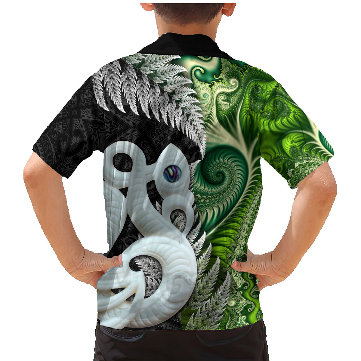 New Zealand Koru Natural Family Matching Mermaid Dress and Hawaiian Shirt Manaia and Silver Fern Maori Pattern LT03 - Polynesian Pride