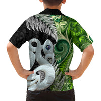 New Zealand Koru Natural Family Matching Off Shoulder Maxi Dress and Hawaiian Shirt Manaia and Silver Fern Maori Pattern LT03 - Polynesian Pride