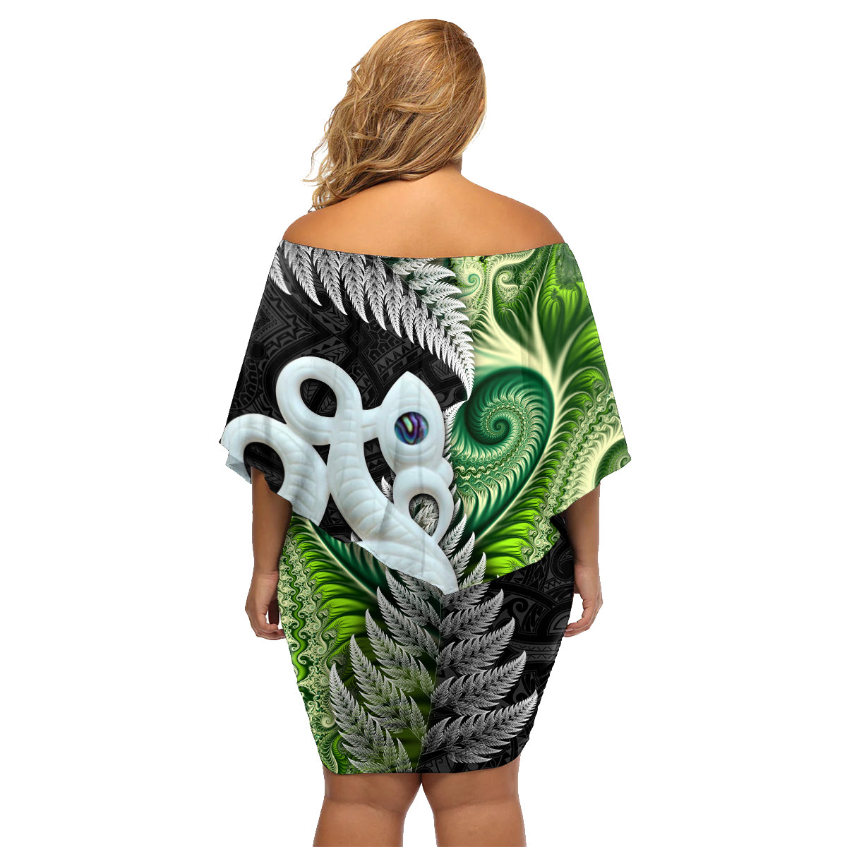 New Zealand Koru Natural Family Matching Off Shoulder Short Dress and Hawaiian Shirt Manaia and Silver Fern Maori Pattern LT03 - Polynesian Pride