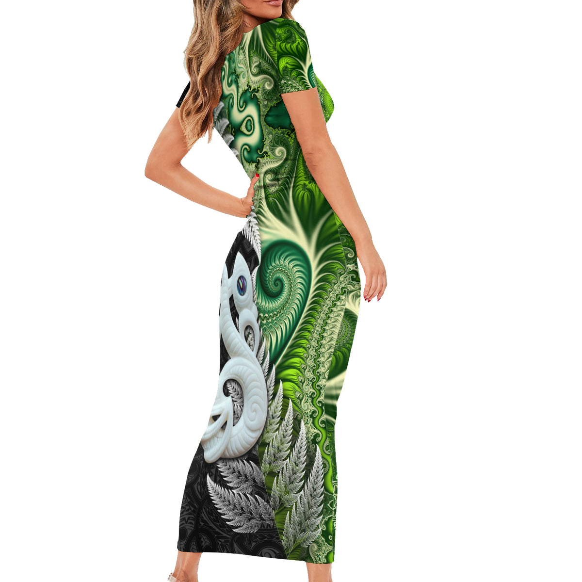 New Zealand Koru Natural Family Matching Short Sleeve Bodycon Dress and Hawaiian Shirt Manaia and Silver Fern Maori Pattern LT03 - Polynesian Pride