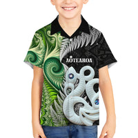 New Zealand Koru Natural Family Matching Short Sleeve Bodycon Dress and Hawaiian Shirt Manaia and Silver Fern Maori Pattern LT03 Son's Shirt Black - Polynesian Pride