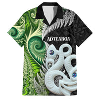New Zealand Koru Natural Family Matching Summer Maxi Dress and Hawaiian Shirt Manaia and Silver Fern Maori Pattern LT03 Dad's Shirt - Short Sleeve Black - Polynesian Pride