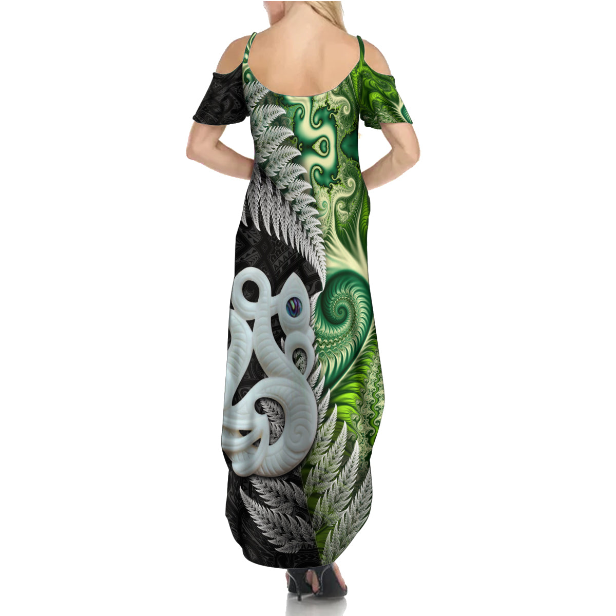New Zealand Koru Natural Family Matching Summer Maxi Dress and Hawaiian Shirt Manaia and Silver Fern Maori Pattern LT03 - Polynesian Pride