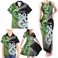 New Zealand Koru Natural Family Matching Tank Maxi Dress and Hawaiian Shirt Manaia and Silver Fern Maori Pattern LT03 - Polynesian Pride
