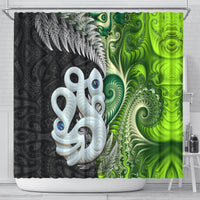 New Zealand Koru Natural Shower Curtain Manaia and Silver Fern Maori Pattern