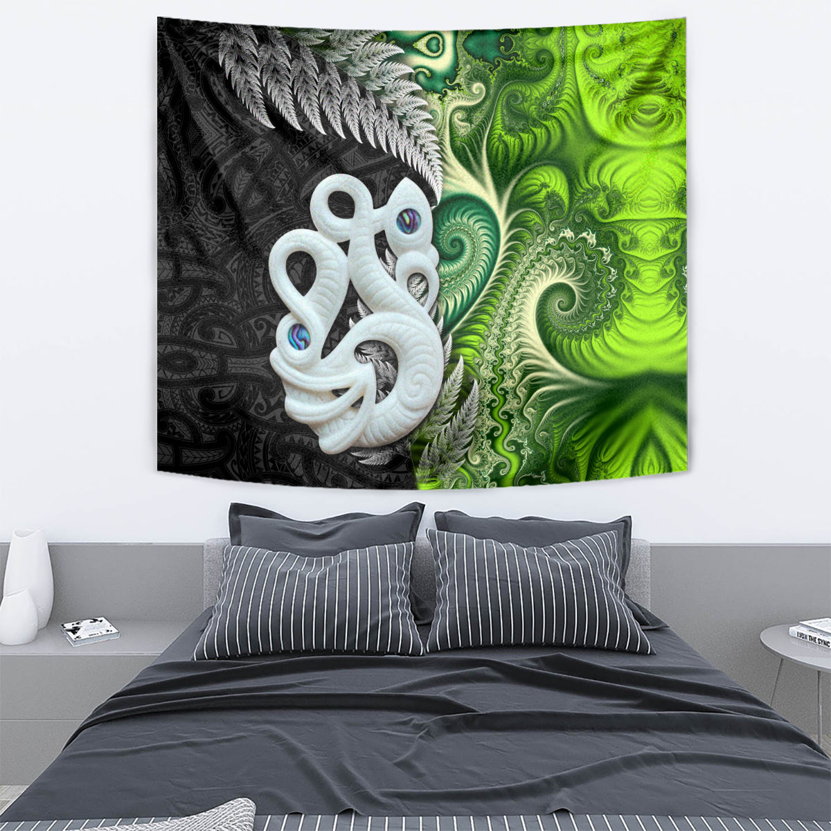 New Zealand Koru Natural Tapestry Manaia and Silver Fern Maori Pattern