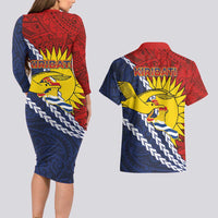 Kiribati Independence Day Couples Matching Long Sleeve Bodycon Dress and Hawaiian Shirt Polynesian and Melanesian Art Tattoo LT03 - Polynesian Pride
