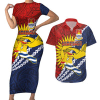 Kiribati Independence Day Couples Matching Short Sleeve Bodycon Dress and Hawaiian Shirt Polynesian and Melanesian Art Tattoo LT03 Red - Polynesian Pride