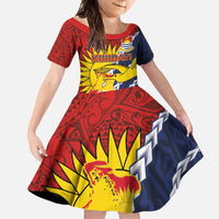 Kiribati Independence Day Family Matching Mermaid Dress and Hawaiian Shirt Polynesian and Melanesian Art Tattoo LT03 Daughter's Dress Red - Polynesian Pride
