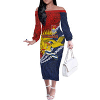 Kiribati Independence Day Family Matching Off The Shoulder Long Sleeve Dress and Hawaiian Shirt Polynesian and Melanesian Art Tattoo LT03 Mom's Dress Red - Polynesian Pride