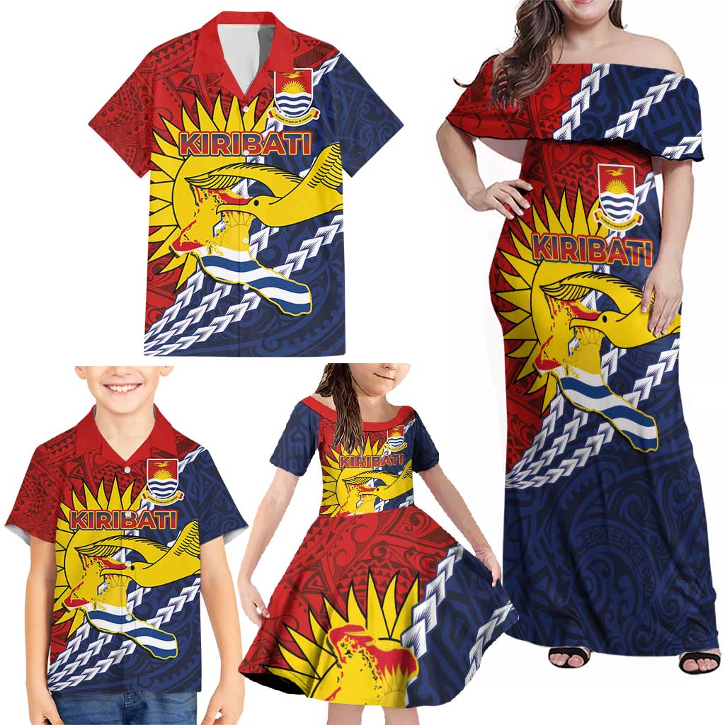 Kiribati Independence Day Family Matching Off Shoulder Maxi Dress and Hawaiian Shirt Polynesian and Melanesian Art Tattoo LT03 - Polynesian Pride
