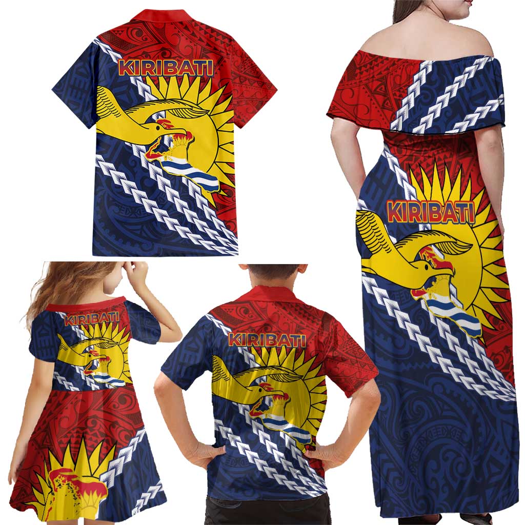 Kiribati Independence Day Family Matching Off Shoulder Maxi Dress and Hawaiian Shirt Polynesian and Melanesian Art Tattoo LT03 - Polynesian Pride