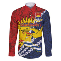 Kiribati Independence Day Family Matching Off Shoulder Short Dress and Hawaiian Shirt Polynesian and Melanesian Art Tattoo LT03 Dad's Shirt - Long Sleeve Red - Polynesian Pride