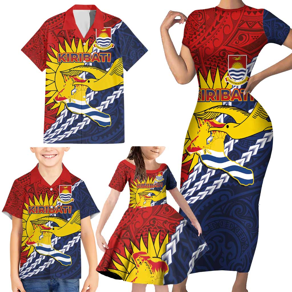 Kiribati Independence Day Family Matching Short Sleeve Bodycon Dress and Hawaiian Shirt Polynesian and Melanesian Art Tattoo LT03 - Polynesian Pride