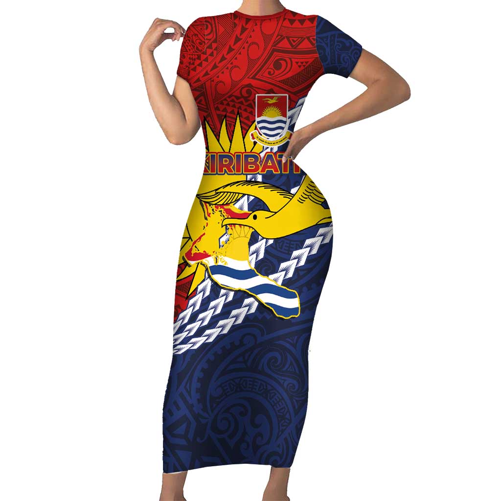 Kiribati Independence Day Family Matching Short Sleeve Bodycon Dress and Hawaiian Shirt Polynesian and Melanesian Art Tattoo LT03 Mom's Dress Red - Polynesian Pride
