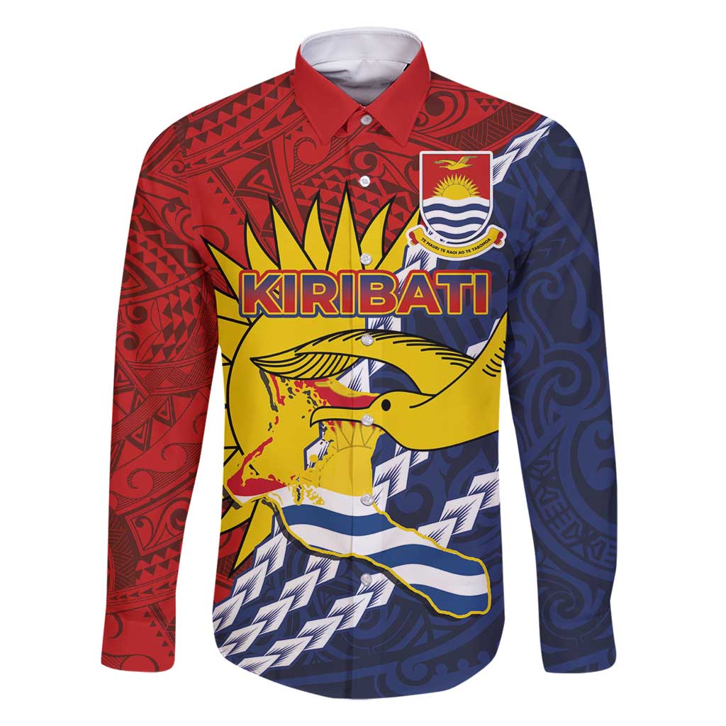 Kiribati Independence Day Family Matching Summer Maxi Dress and Hawaiian Shirt Polynesian and Melanesian Art Tattoo LT03 Dad's Shirt - Long Sleeve Red - Polynesian Pride