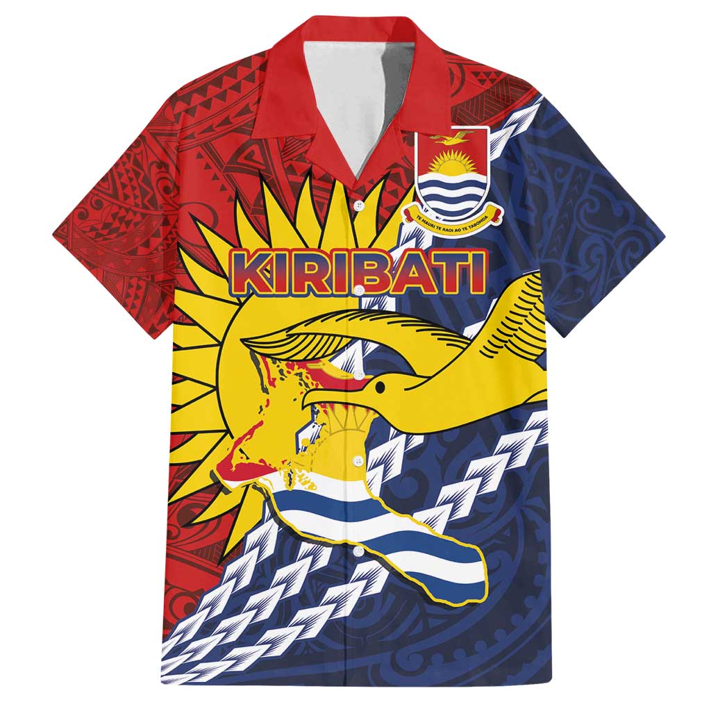 Kiribati Independence Day Family Matching Tank Maxi Dress and Hawaiian Shirt Polynesian and Melanesian Art Tattoo LT03 Dad's Shirt - Short Sleeve Red - Polynesian Pride