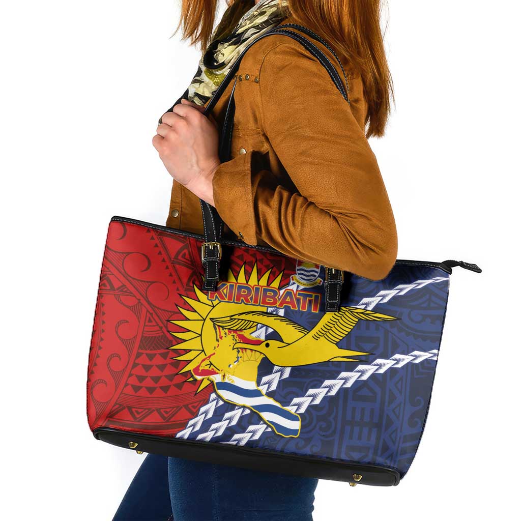 Kiribati Independence Day Leather Tote Bag Polynesian and Melanesian Art Tattoo LT03 Red - Polynesian Pride