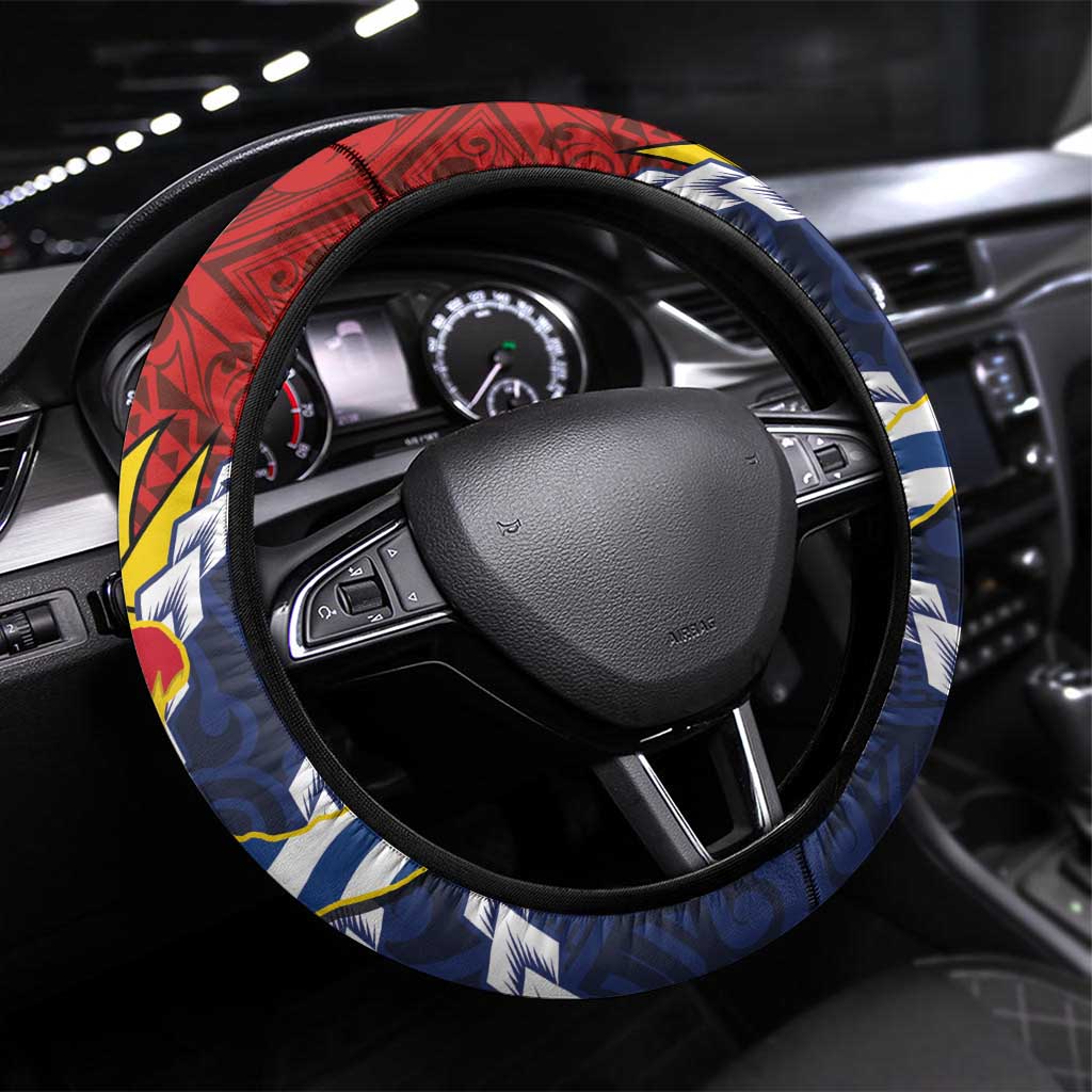 Kiribati Independence Day Steering Wheel Cover Polynesian and Melanesian Art Tattoo LT03 Universal Fit Red - Polynesian Pride