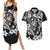 Guam Dolphins Tribal Tattoo Couples Matching Summer Maxi Dress and Hawaiian Shirt Polynesian Art and Tropical Flower Grayscale