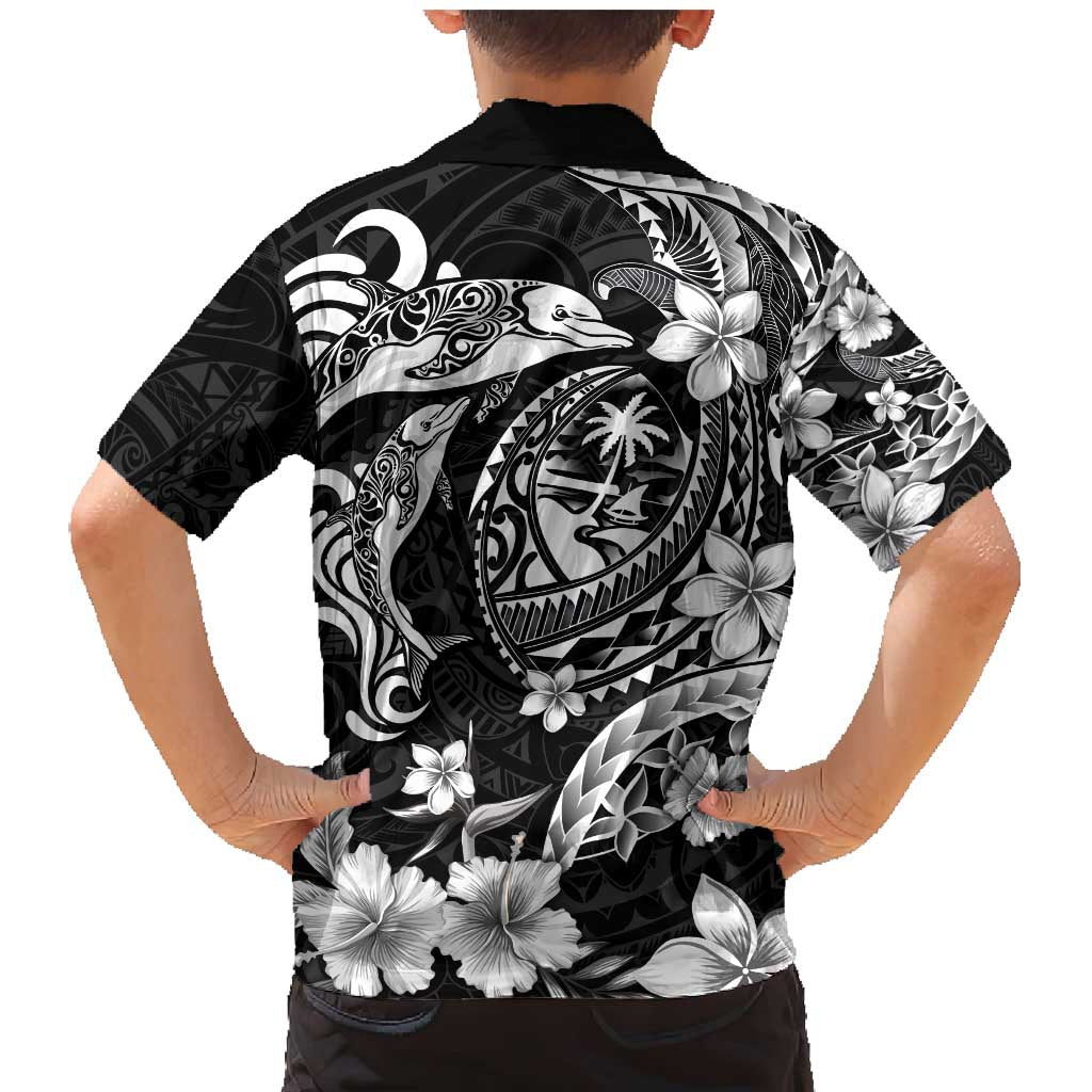 Guam Dolphins Tribal Tattoo Family Matching Mermaid Dress and Hawaiian Shirt Polynesian Art and Tropical Flower Grayscale LT03 - Polynesian Pride