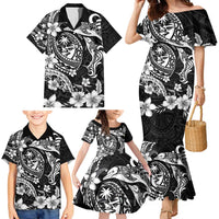 Guam Dolphins Tribal Tattoo Family Matching Mermaid Dress and Hawaiian Shirt Polynesian Art and Tropical Flower Grayscale LT03 - Polynesian Pride