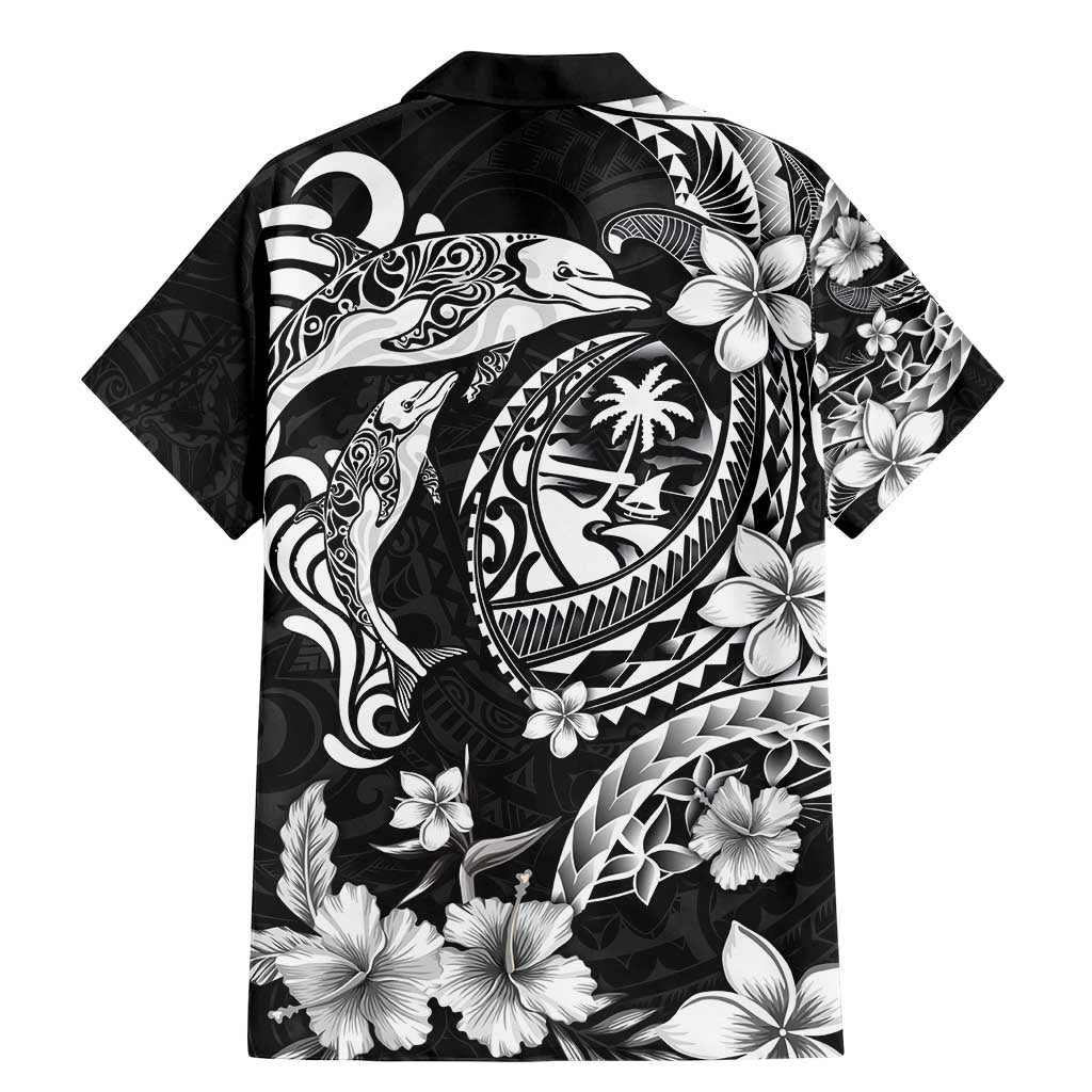 Guam Dolphins Tribal Tattoo Family Matching Mermaid Dress and Hawaiian Shirt Polynesian Art and Tropical Flower Grayscale LT03 - Polynesian Pride