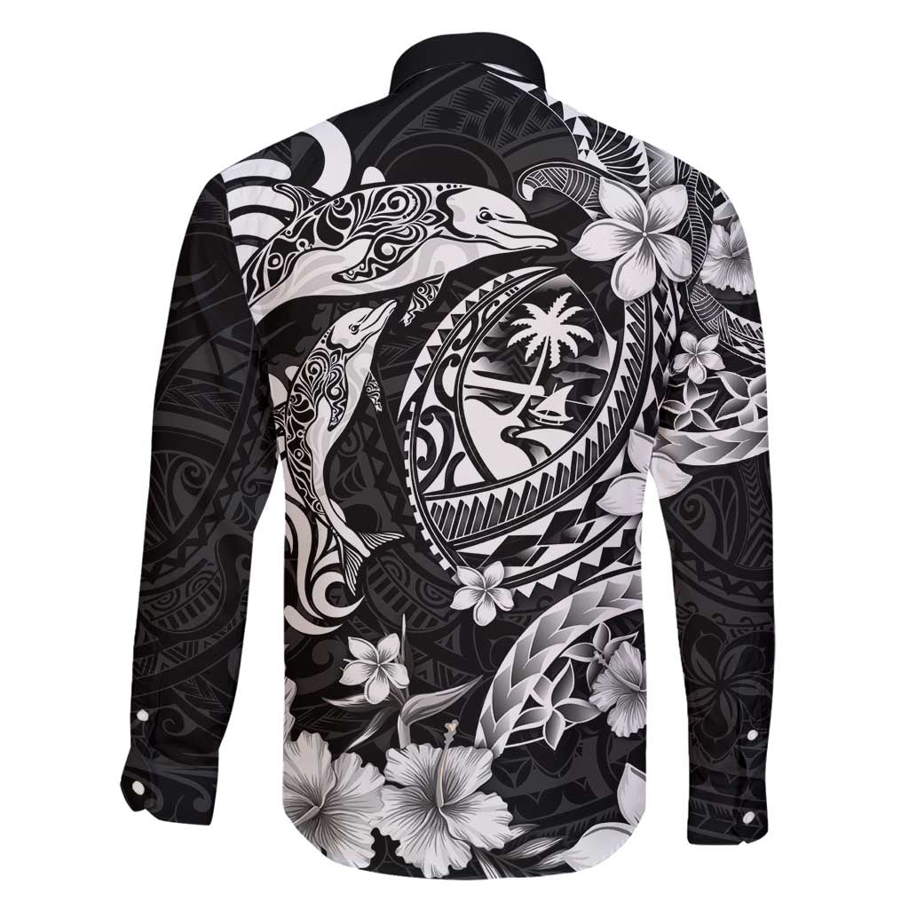 Guam Dolphins Tribal Tattoo Family Matching Mermaid Dress and Hawaiian Shirt Polynesian Art and Tropical Flower Grayscale LT03 - Polynesian Pride