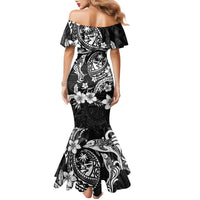 Guam Dolphins Tribal Tattoo Family Matching Mermaid Dress and Hawaiian Shirt Polynesian Art and Tropical Flower Grayscale LT03 - Polynesian Pride