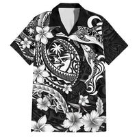 Guam Dolphins Tribal Tattoo Family Matching Off Shoulder Short Dress and Hawaiian Shirt Polynesian Art and Tropical Flower Grayscale LT03 Dad's Shirt - Short Sleeve Black - Polynesian Pride