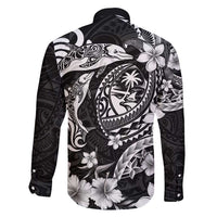 Guam Dolphins Tribal Tattoo Family Matching Short Sleeve Bodycon Dress and Hawaiian Shirt Polynesian Art and Tropical Flower Grayscale LT03 - Polynesian Pride