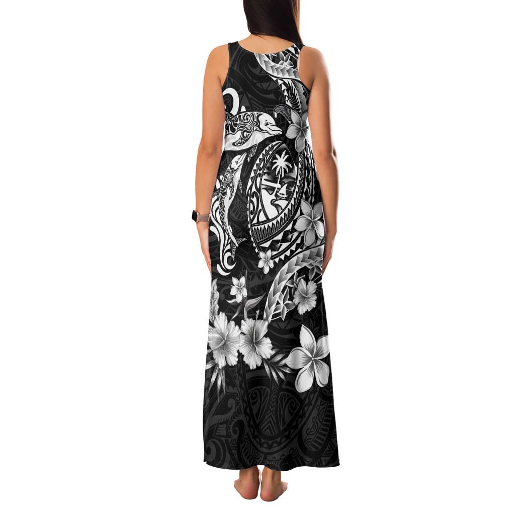 Guam Dolphins Tribal Tattoo Family Matching Tank Maxi Dress and Hawaiian Shirt Polynesian Art and Tropical Flower Grayscale LT03 - Polynesian Pride